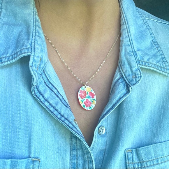 Handmade Hand painted polymer clay pendant necklace - Picture 4 of 4